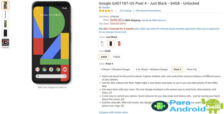 El acuerdo con Google Pixel 4 reduce los precios en $ 300